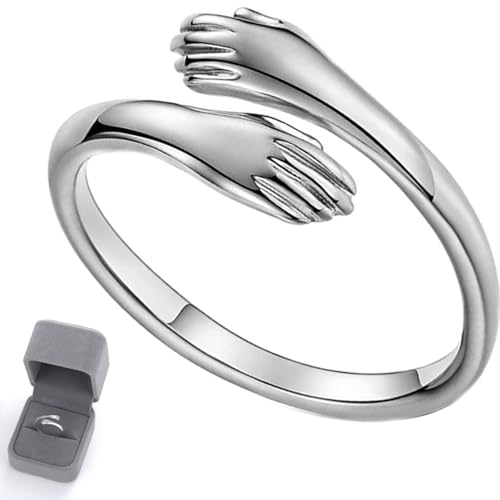 JIEBYTUY Einstellbare offene Umarmung Ring für Frauen & Männer, Sterling Silber mit Weißgold plattiert, elegante Umarmung Hände Design für modische täglichen Weg mit Ring-Box JIEBYTUY Einstellbare offene Umarmung Ring für Frauen & Männer, Sterling Silber mit Weißgold plattiert, elegante Umarmung Hände Design für modische täglichen Weg mit Ring-Box von JIEBYTUY