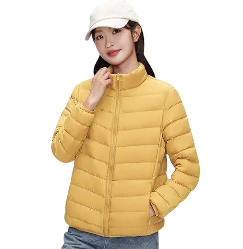 Leichte Daunenjacke Damen Steppjacke Damen Leichter Steppmantel Damen Puffer Jacke Mantel Daunenmantel Damen Leicht Daunenjacken Down Jacket Women Federleichte Daunenjacke Damen Frühling Gelb S von JIEDOUKEJI