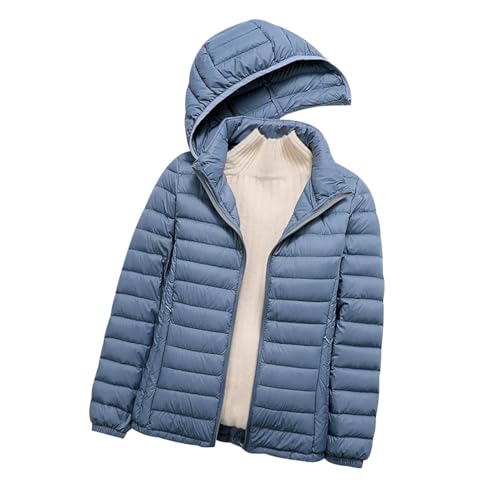 Leichte Steppjacke Damen Lang Federleichte Daunenjacke Damen Kapuzen Leichter Steppmantel Damen Puffer Jacke Mantel Daunenmantel Damen Leicht Down Jacket Women Daunenjacken Damen Frühling Blau 3XL von JIEDOUKEJI