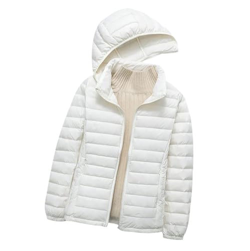 Leichte Steppjacke Damen Lang Federleichte Daunenjacke Damen Kapuzen Leichter Steppmantel Damen Puffer Jacke Mantel Daunenmantel Damen Leicht Down Jacket Women Daunenjacken Damen Frühling Weiß XL von JIEDOUKEJI