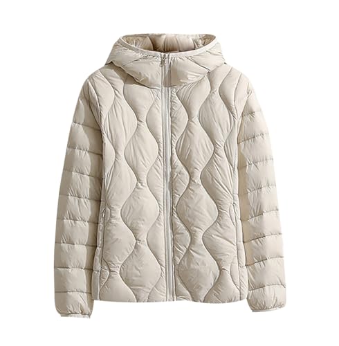 Steppjacke Damen Leicht Leichte Daunenjacke Damen Leichter Steppmantel Damen Puffer Jacke Mantel Daunenmantel Damen Leicht Daunenjacken Down Jacket Women Federleichte Daunenjacke Damen Beige 4XL von JIEDOUKEJI