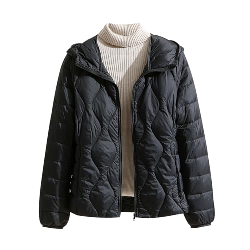 Steppjacke Damen Leicht Leichte Daunenjacke Damen Leichter Steppmantel Damen Puffer Jacke Mantel Daunenmantel Damen Leicht Daunenjacken Down Jacket Women Federleichte Daunenjacke Damen Schwarz 4XL von JIEDOUKEJI
