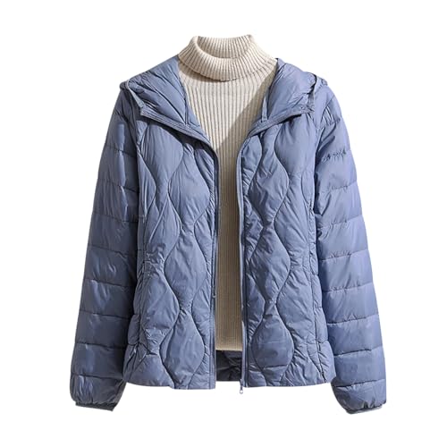 Steppjacke Damen Leicht Leichte Daunenjacke Damen Leichter Steppmantel Damen Puffer Jacke Mantel Daunenmantel Damen Leicht Daunenjacken Down Jacket Women Federleichte Daunenjacke Damen Winter Blau L von JIEDOUKEJI