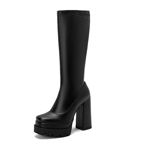 Damen Kniehohe Stiefel Karree zehe Karree high Heel reißverschluss Blockabsatz handgemachte Langschaft Stiefel für Damen zb-241 von JIEEME
