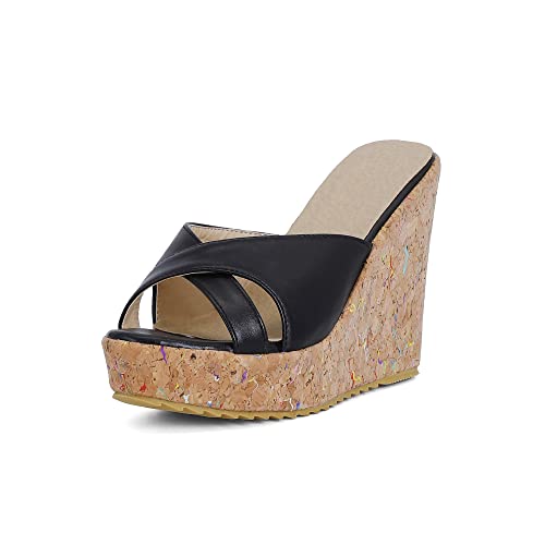 Damen Pantoffel Keilabsatz High Heel Schuhe Peep Toe Slip-On Pumps für Damen z8827s von JIEEME