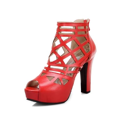 Damen Sandalen sexy Reißverschluss Block Ferse Peep Toe High Heel Plattform Abendparty Damen Pumps Z30391 von JIEEME