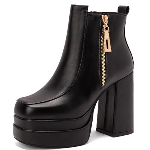 Damen Stiefeletten Karree reißverschluss super high Heel Blockabsatz handgemachte Kurzschaft Stiefel für Damen große größe 35-48 z33-661 von JIEEME