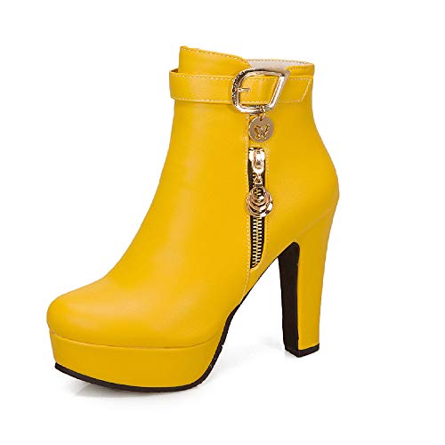 Damenmode Reißverschluss Blockabsatz High Heel Round Toe Plattform Leichtes Gehen Bequeme Kurzschaft Stiefel für Damen z39921 von JIEEME
