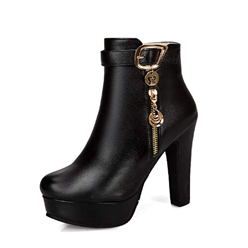 Damenmode Reißverschluss Blockabsatz High Heel Round Toe Plattform Leichtes Gehen Bequeme Kurzschaft Stiefel für Damen z39921 von JIEEME
