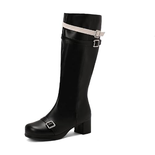 Damenstiefel Fashion Round Toe Blockabsatz Reißverschluss Mittelabsatz mit 5 cm Handgefertigte Langschaftstiefel für Damen Large Size z662s von JIEEME