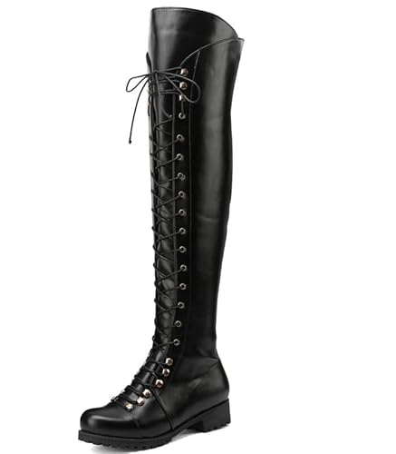 JIEEME Damen Overknee Stiefel Blockabsatz mit runder Spitze reißverschluss schnürung niedriger Absatz handgefertigte Stiefel für Damen za-38441 von JIEEME