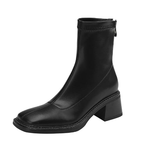 JIEEME Damen Stiefeletten Karree Reißverschluss Blockabsatz mit mittelhohem Absatz handgefertigte Kausale Halbschaftstiefel für Damen z0091-1s von JIEEME