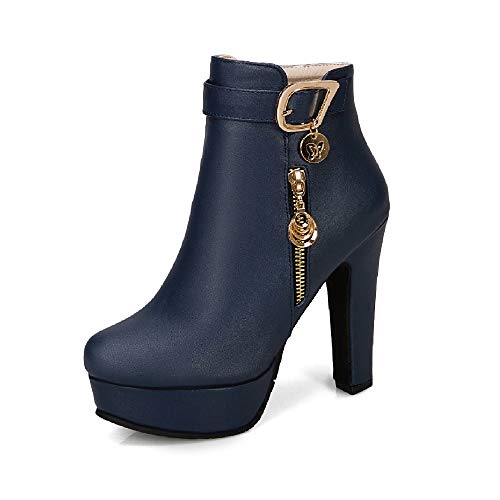 JIEEME Damenmode Reißverschluss Blockabsatz High Heel Round Toe Plattform Leichtes Gehen Bequeme Kurzschaft Stiefel für Damen z39921 von JIEEME