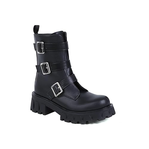 JIEEME Lackleder Damen Stiefeletten runde Spitze reißverschluss schnürung mittelabsatz flach mit handgefertigtem Kurzschaft Stiefel für Damen z38-31 von JIEEME