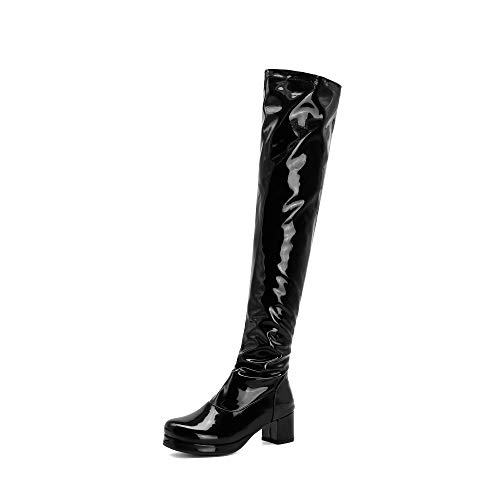 JIEEME Lackleder Damenmode Reißverschluss Blockabsatz runder Zeh mittlerer Absatz Easy Walking Komfortable handgefertigte Overknee-Stiefel für Damen ZZ88111 JIEEME Lackleder Damenmode Reißverschluss Blockabsatz runder Zeh mittlerer Absatz Easy Walking Komfortable handgefertigte Overknee-Stiefel für Damen ZZ88111 von JIEEME