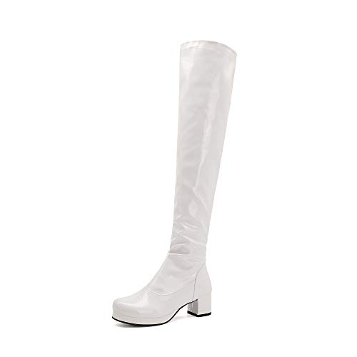 JIEEME Lackleder Damenmode Reißverschluss Blockabsatz runder Zeh mittlerer Absatz Easy Walking Komfortable handgefertigte Overknee-Stiefel für Damen ZZ88111 von JIEEME