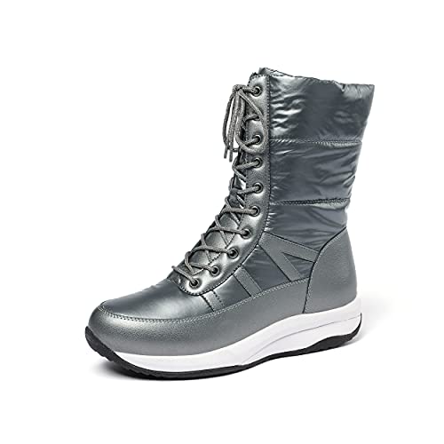JIEEME Microfiber + Waterproof Cloth Round Toe Flat with lace-up Platform with 3.5 cm Comfortable Ankle Snow Boots for Women Big Size thx-1182 von JIEEME