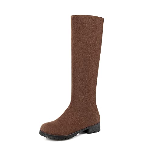 JIEEME Nubuck leather round toe block heel zipper low heel with 3 cm easy walking handmade knee-high boots for women big size hc9-391 von JIEEME