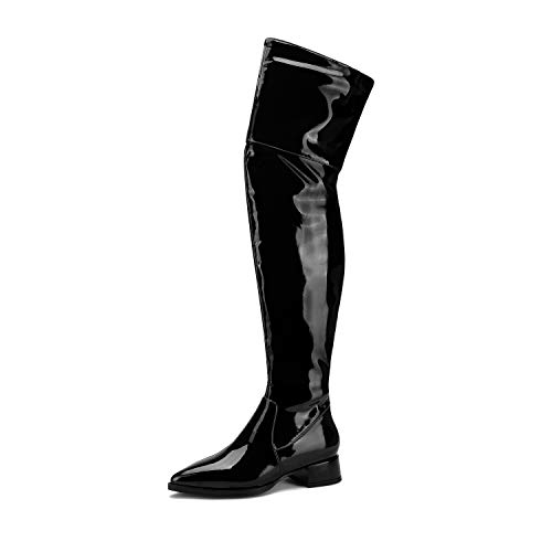 JIEEME Patent leather pointed toe block heel zipper low heel with 3.5 cm handmade over-knee boots for women big size h19641 von JIEEME