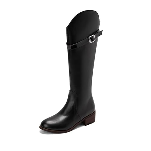 JIEEME Synthetic Knee-high Boots Round Toe Zipper Block Heel with mid Heel Handmade Langschaft Boots for Women Big Size 35-45 z61-47s von JIEEME