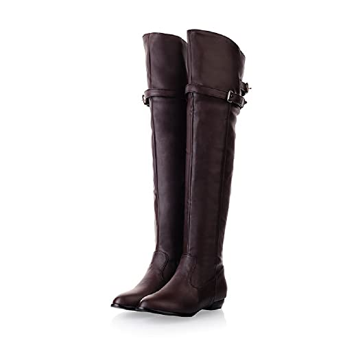 JIEEME Synthetik Round Toe Block Heel Slip-on Low Heel with 2.5 cm Buckle Strap Handmade Over-Knee Boots for Women Big Size h1812 von JIEEME