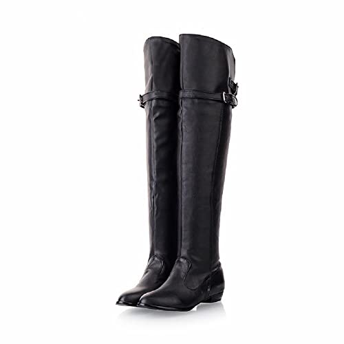 JIEEME Synthetik Round Toe Block Heel Slip-on Low Heel with 2.5 cm Buckle Strap Handmade Over-Knee Boots for Women Big Size h1812 von JIEEME