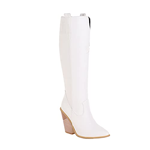 JIEEME Synthetik fashion pointed toe block heel zipper high heel with 10 cm comfortable knee-high boots for women big size 35-46 t44-72 von JIEEME