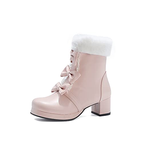 JIEEME Synthetik sweet round toe block heel zipper mid heel with 5 cm bow knot ankle winter boots for women big size t88082 von JIEEME