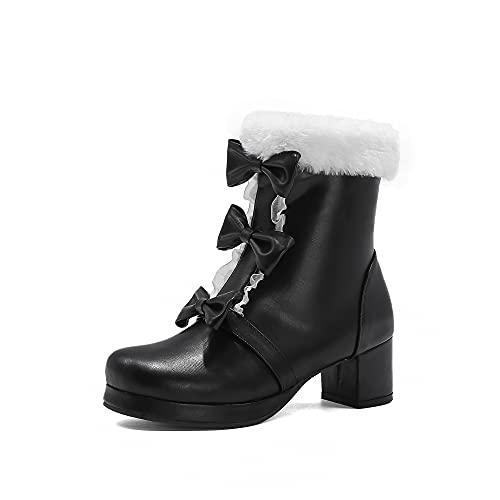 JIEEME Synthetik sweet round toe block heel zipper mid heel with 5 cm bow knot ankle winter boots for women big size t88082 von JIEEME