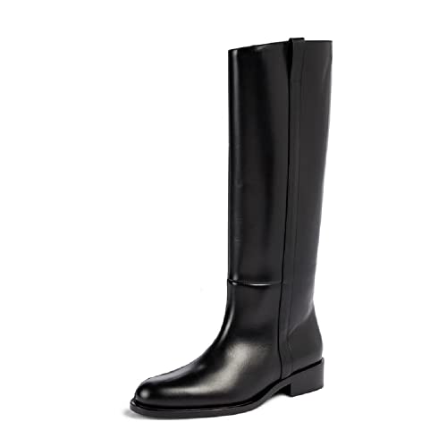 JIEEME cow leather fashion round toe block heel slip-on low heel with 3.5 cm handmade knee-high boots for women big size hx-301 von JIEEME