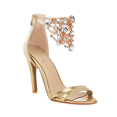 Lackleder-Peep-Toe-Reißverschluss-Sandalen Stiletto-Absatz mit 10 cm Kristallen Abend-Party-Pumps für Frauen plus Größe tt3012 von JIEEME