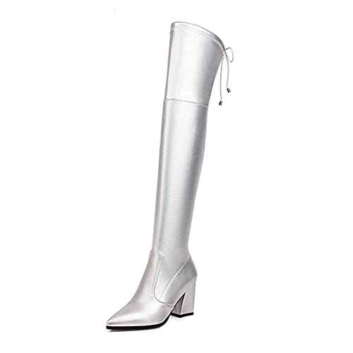 Microfiber Fashion Pointed Toe Block Heel Zipper high Heel with 7.5 cm Easy Walking Over-The-Knee Boots for Women Big Size t9912 von JIEEME