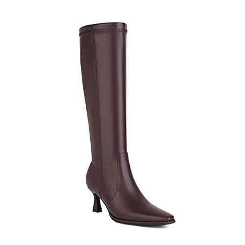 Microfiber Fashion Pointed Toe Stiletto Zipper high Heel with 6 cm Easy Walking Knee-high Boots for Women Big Size t19802 von JIEEME