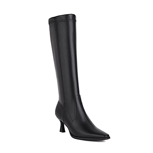 Microfiber Fashion Pointed Toe Stiletto Zipper high Heel with 6 cm Easy Walking Knee-high Boots for Women Big Size t19802 von JIEEME
