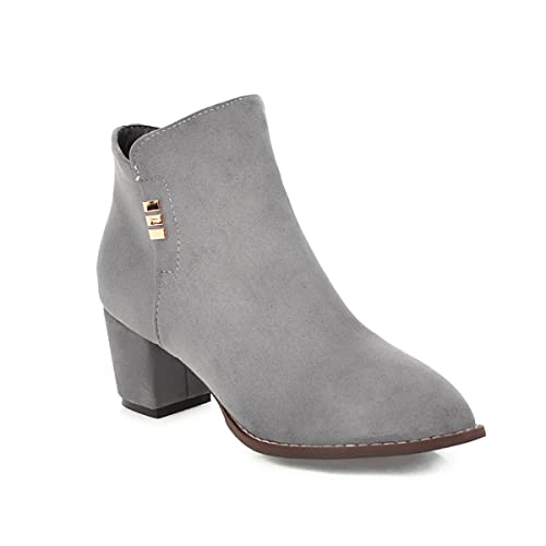 Nubuck Fashion Pointed Toe Block Heel Zipper mid Heel with 5 cm Easy Walking Ankle Casual Boots for Women t3372 von JIEEME