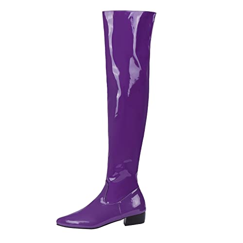 Patent Leather Fashion Pointed Toe Block Heel Zipper Low Heel with 3.5 cm Comfortable Over-The-Knee Boots for Women Big Size 35-46 t88432 von JIEEME