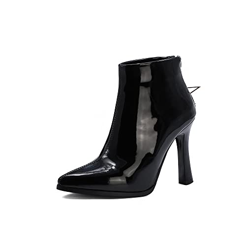 Patent Leather Fashion Pointed Toe Block Heel Zipper high Heel with 10.5 cm Easy Walking Ankle Boots for Women Big Size 35-48 tt10122 von JIEEME