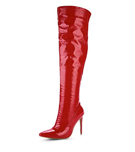 Patent Leather Fashion Pointed Toe Stiletto Zipper high Heel with 12 cm Over-The-Knee Party Boots for Women Big Size 35-46 ts-42 von JIEEME