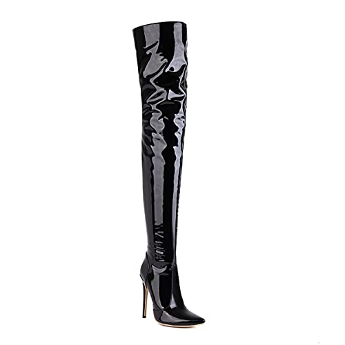 Patent Leather Fashion Pointed Toe Stiletto Zipper super high Heel with 12 cm Easy Walking Over-The-Knee Evening Party Boots for Women Big Size t82812 von JIEEME