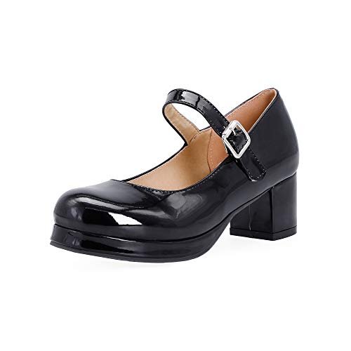 Patent Leather Women's sweeet Round Toe Block Heel Buckle Strap mid Heel with 5 cm Easy Walking Casual Shoes for Women Big Size Z8822s von JIEEME