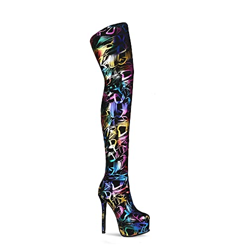 Patent Leather sexy Round Toe Stiletto Slip-on super super high Heel with 15 cm Platform with 4.5 cm Easy Walking Over-Knee Boots for Women tc2652 von JIEEME