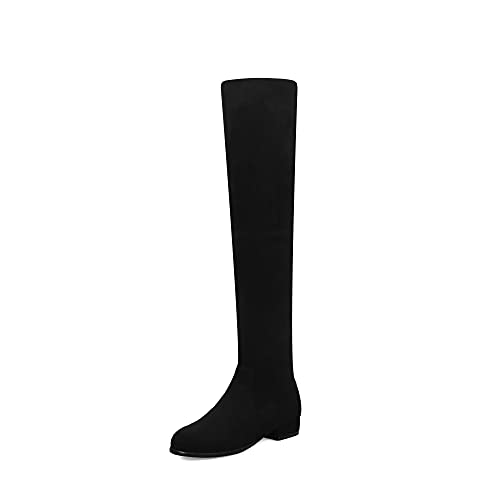 Suede Leather Fashion Round Toe Block Heel Slip-on Low Heel with 3 cm Over-The-Knee Winter Boots for Women Big Size 35-48 th5202 von JIEEME