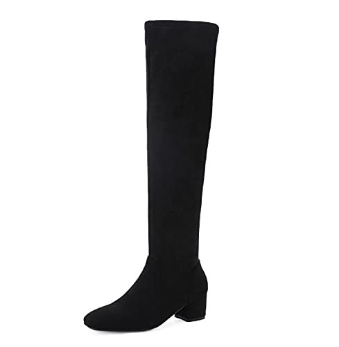 Suede Leather Fashion Round Toe Block Heel Zipper mid Heel with 5 cm Over-The-Knee Boots for Women Big Size t6-392 von JIEEME