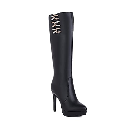 Synthetic Fashion Pointed Toe Stiletto Zipper high Heel with 12 cm Comfortable Knee-high Boots for Women tg21-192 von JIEEME