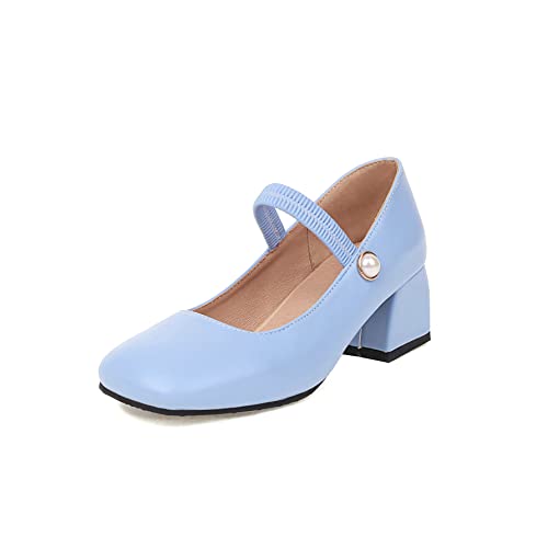 Synthetik Fashion Karree Zehen Blockabsatz Mary Schuhe Low Heel mit 5 cm Casual Pumps für Damen große Größe t8582 von JIEEME