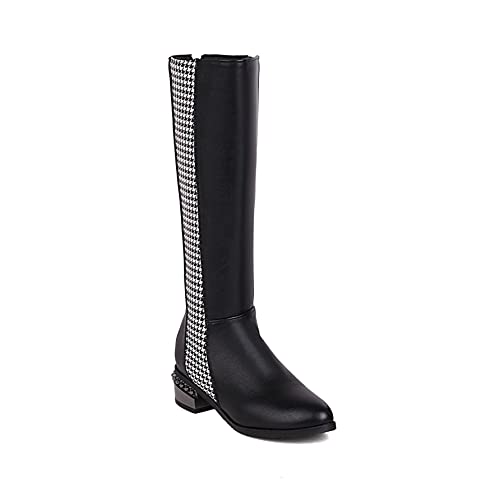 Synthetik Fashion Round Toe Block Heel Zipper Low Heel with 3.5 cm Comfortable Knee-high Boots for Women Big Size 35-46 t16-32 von JIEEME