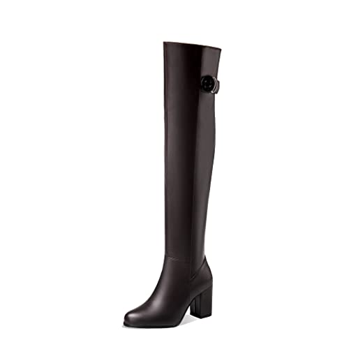 Synthetik Fashion Round Toe Block Heel Zipper high Heel with 7.5 cm Easy Walking Over-Knee Winter Boots for Women th6412 von JIEEME