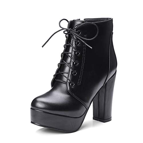 JIEEME synthetik fashion round toe block heel zipper lace-up high heel with 11 cm platform with 3 cm ankle boots for women big size ts652 von JIEEME