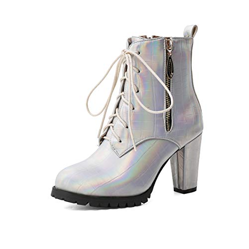 Synthetik Fashion Round Toe Block Heel Zipper lace-up high Heel with 9 cm Ankle Casual Boots for Women Big Size t76-22 von JIEEME