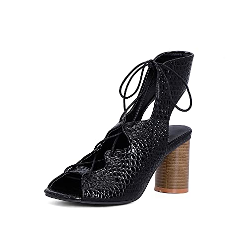 Women's Fashion peep Toe Block Heel lace-up high Heel with 8 cm Sandals Easy Walking Comfortable Casual Pumps for Women sy1-3s von JIEEME